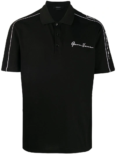 Shop Versace Embroidered Logo Polo Shirt In Black