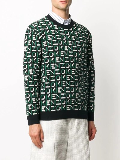 Shop Kenzo Jacquard Logo Cotton Jumper In Green