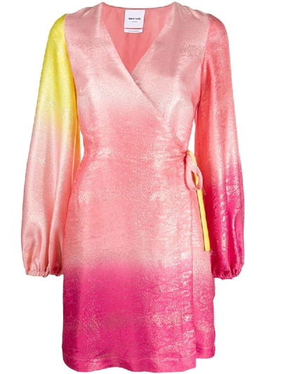 Shop Black Coral Gradient Effect Wrap Dress In Pink