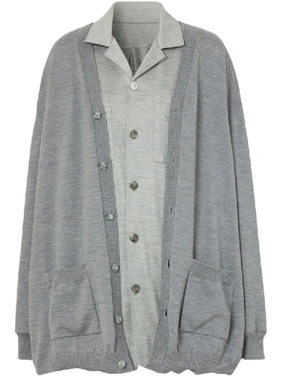 Shop Burberry Cardigan Detail Jersey Shirt In Grey