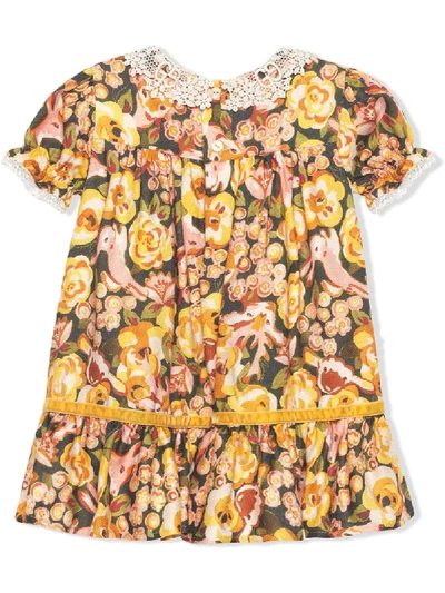 Shop Gucci Floral And Rabbit-print Dress In Yellow