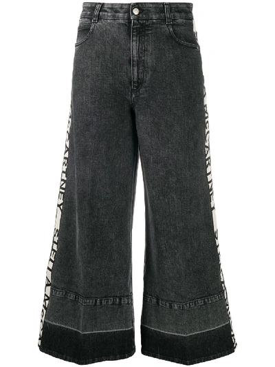 Shop Stella Mccartney Logo-stripe Wide-leg Jeans In Black