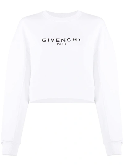Shop Givenchy Logo-print Cropped Cotton Sweatshirt In White