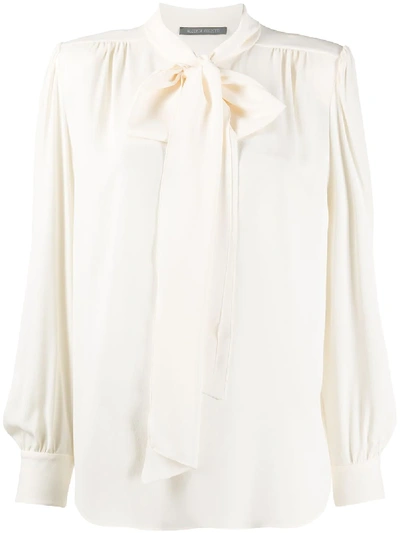 Shop Alberta Ferretti Bow Detail Long-sleeved Blouse In Neutrals