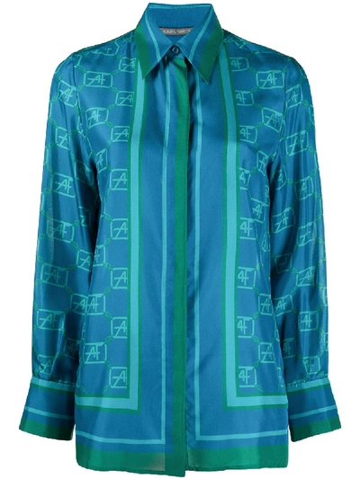 Shop Alberta Ferretti Mix-print Silk Shirt In Blue