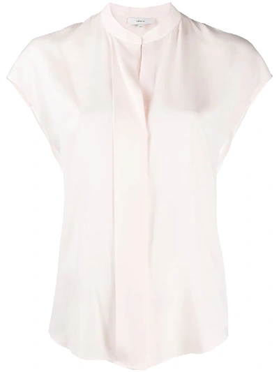 Shop Vince Short-sleeve Silk Blouse In Pink