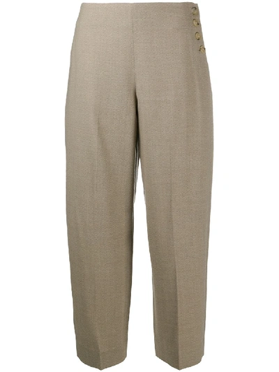 Shop Vince Side-button Wool Trousers In Neutrals