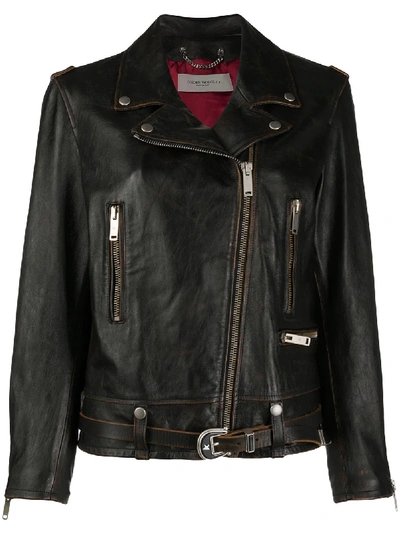 Shop Golden Goose Raw Leather Biker Jacket In Black