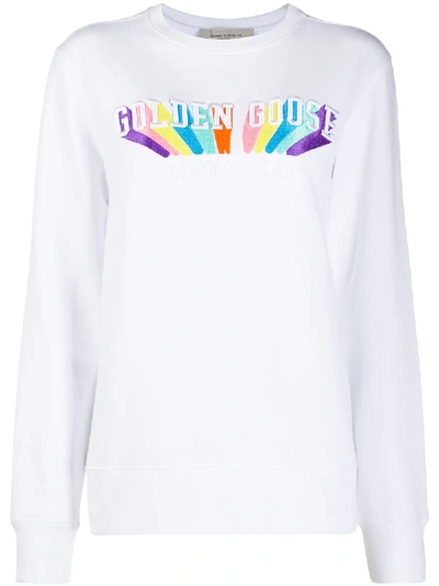 Shop Golden Goose Embroidered-logo Cotton Sweatshirt In White