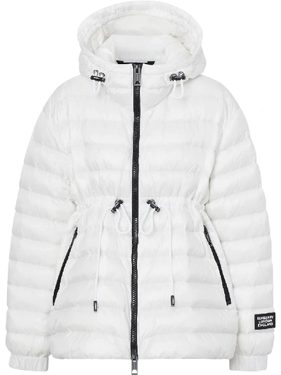 Shop Burberry Hooded Puffer Jacket In White
