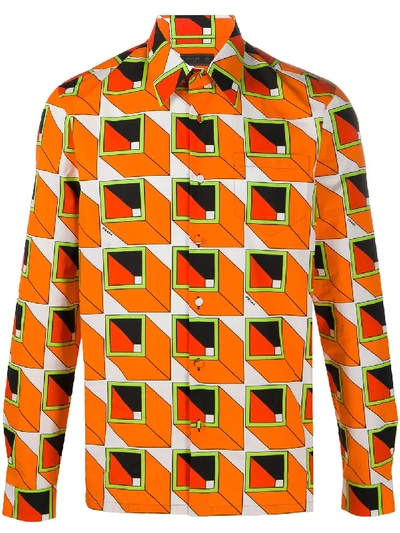 Shop Prada Geometric 3d Shirt In Orange