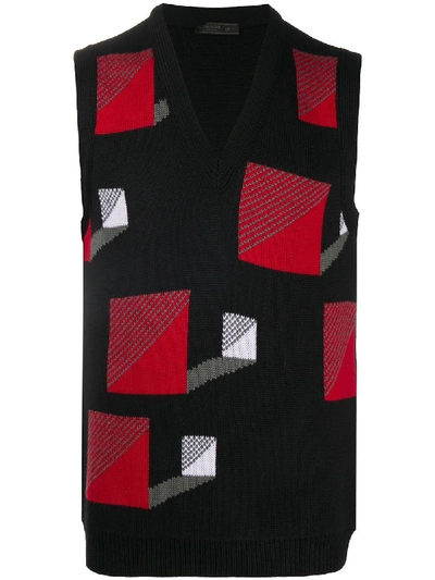 Shop Prada Jacquard Geometric Pattern Sleeveless Jumper In Schwarz