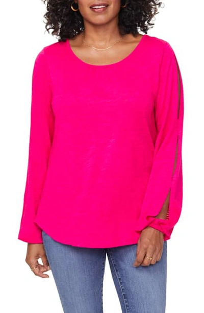 Shop Nydj Split Sleeve Cotton Slub Top In Big Pink