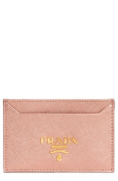 Shop Prada Saffiano Leather Card Case In Quarzo Mordore