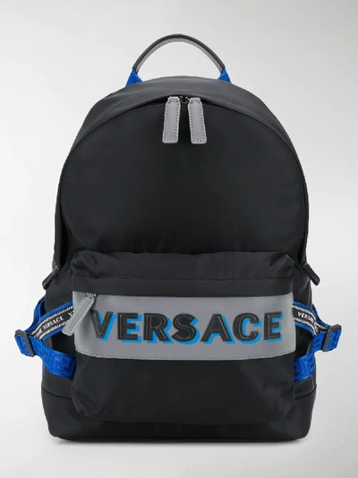 Shop Versace Logo Embossed Backpack In Black