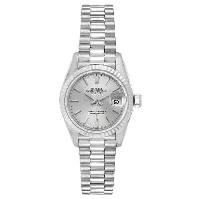 Pre-owned Rolex Silver 18k White Gold Datejust President 69179 Women's Wristwatch 26 Mm