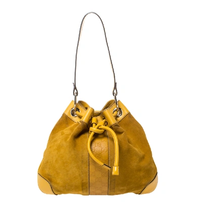 Pre-owned Gucci Mustard Suede And Leather Drawstring Hobo In Yellow