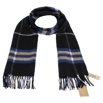 Pre-owned Burberry Bright Cobalt The Classic Check Cashmere Scarf In Blue