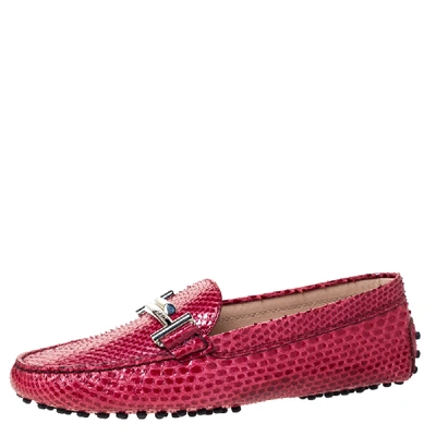 Pre-owned Tod's Dark Pink Python Double T Slip On Loafers Size 37