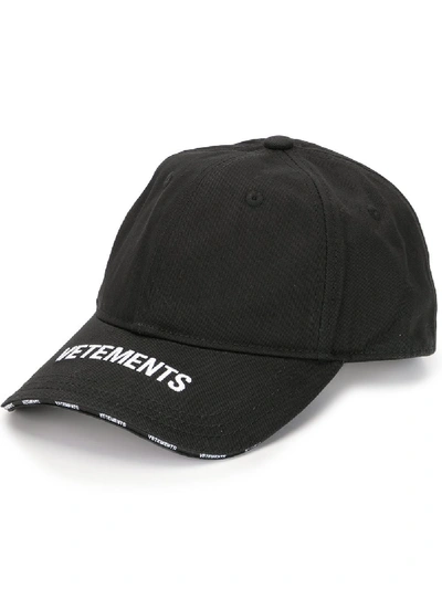 Shop Vetements Logo Print Cap In Black