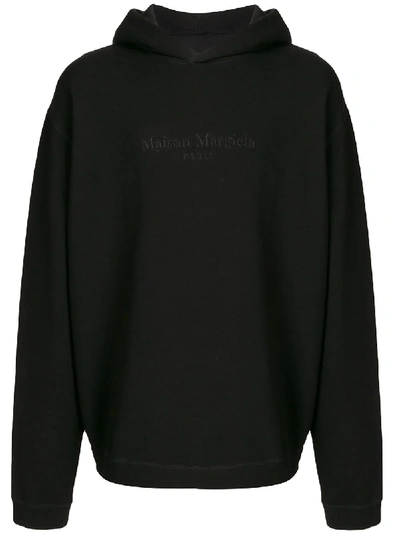Shop Maison Margiela Embroidered-logo Drop-shoulder Hoodie In Black