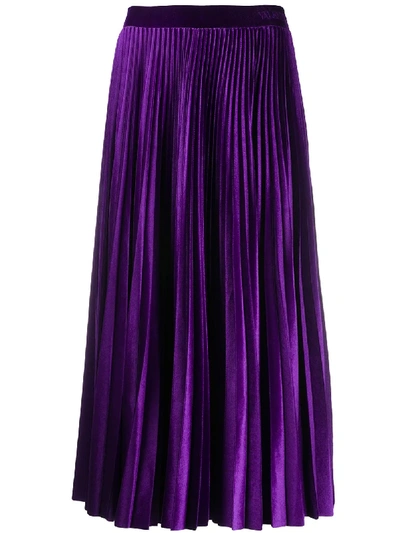 Shop Valentino Accordion Pleat Skirt In Purple