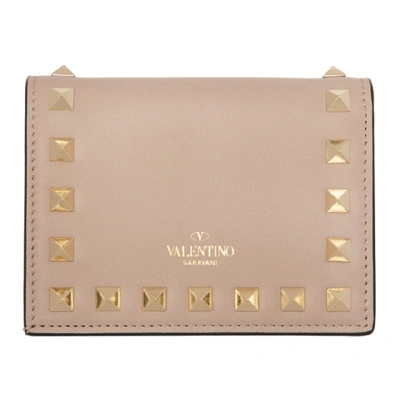 Shop Valentino Pink  Garavani Rockstud Flat French Wallet In P45 Powder