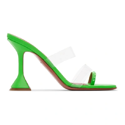 Shop Amina Muaddi Green Sami Heeled Sandals In Fluo Green