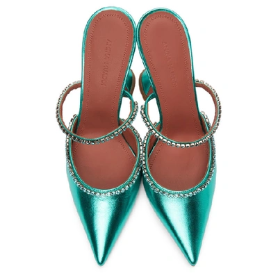 Shop Amina Muaddi Blue Metallic Gilda Mules In Mermaidazur