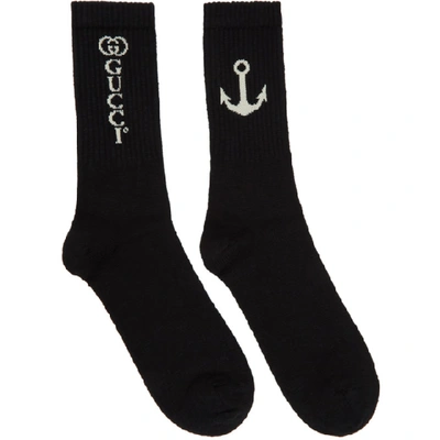 Shop Gucci Black Anchor Socks In 1078 Blkivr