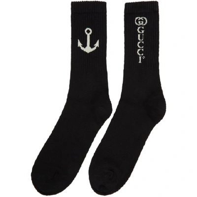 Shop Gucci Black Anchor Socks In 1078 Blkivr