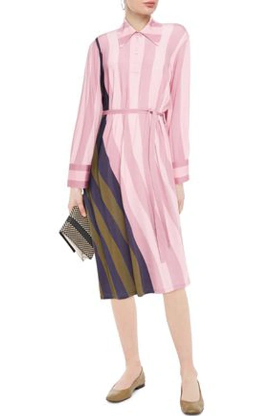 Jw Anderson Belted Striped Crepe De Chine Maxi Dress In Pink