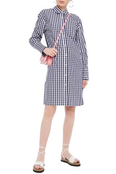 Shop Jw Anderson Gingham Cotton Shirt Dress In Midnight Blue