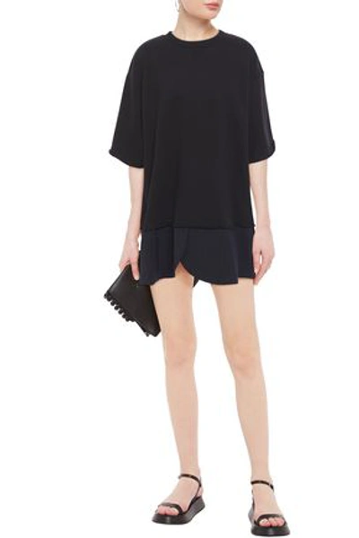 Shop Mm6 Maison Margiela Paneled Pinstriped Woven And Cotton-fleece Mini Dress In Black