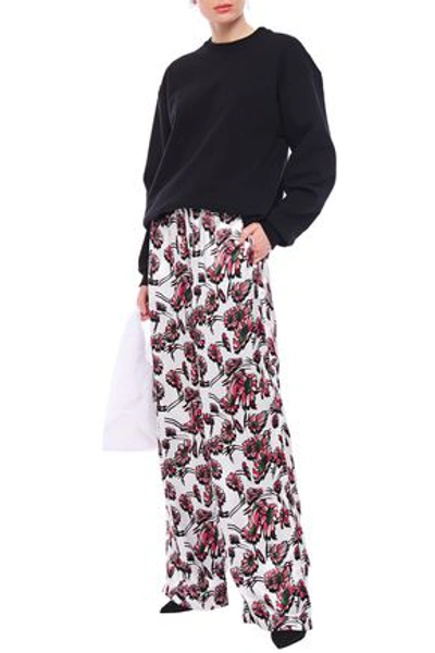 Mm6 Maison Margiela Floral-print Satin Wide-leg Trousers In White