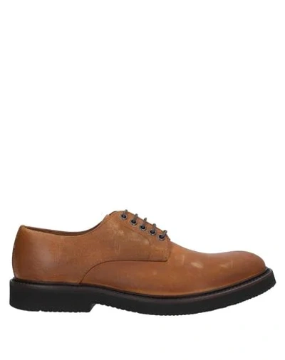 Shop Eleventy Man Lace-up Shoes Tan Size 7 Soft Leather In Brown