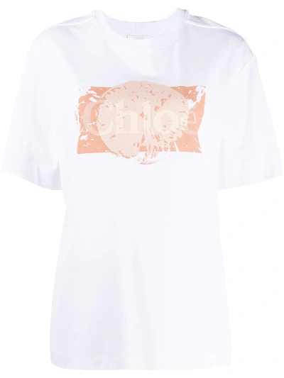 Shop Chloé Logo-print Oversized T-shirt In White