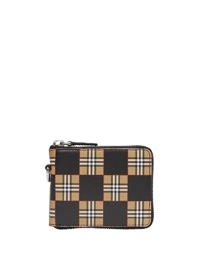 Shop Burberry Check Print Wallet In Black