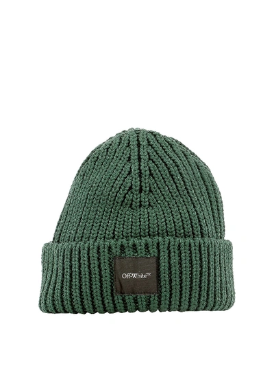 Shop Off-white Ribbed Wool Beanie In Green