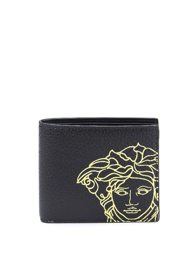 Shop Versace Hammered Leather Bi-fold Wallet In Black