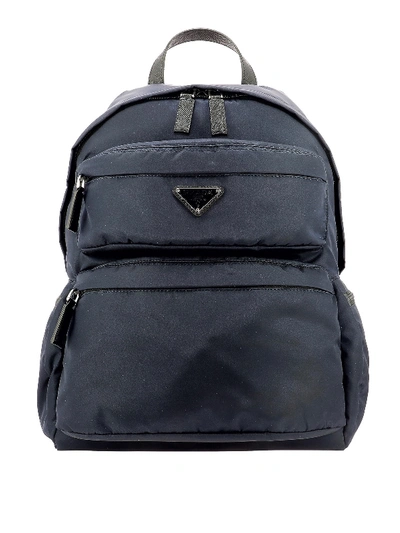 Shop Prada Multi-pocket Nylon Backpack In Blue