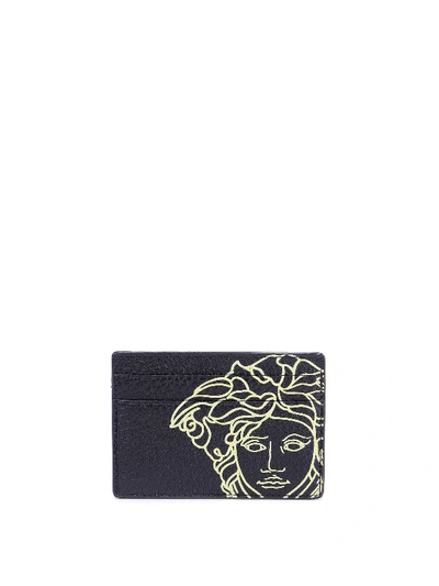 Shop Versace Hammered Leather Card Holder In Black