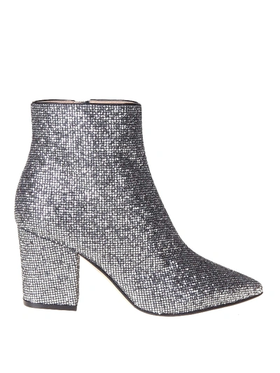 Shop Sergio Rossi Glittered Fabric Ankle Boots In Silver