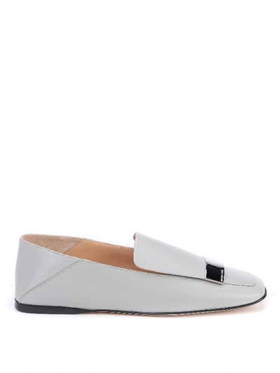 Shop Sergio Rossi Leather Slippers In Light Grey