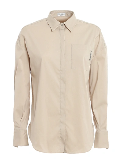Shop Brunello Cucinelli Molini Embellished Cotton Blend Shirt In Light Beige