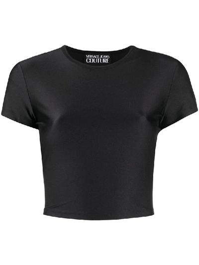 Shop Versace Jeans Couture Satin Cropped T-shirt In Black