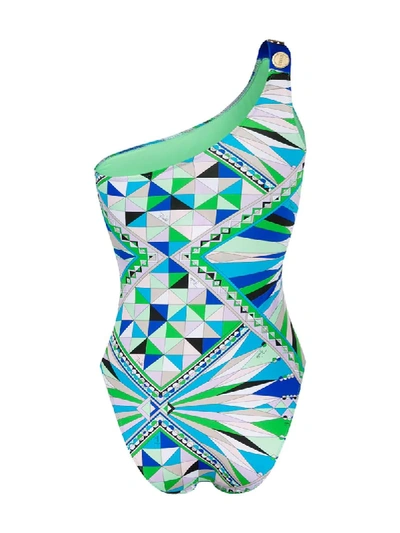 Shop Emilio Pucci Bes Print One-shoulder Swimsuit In Green