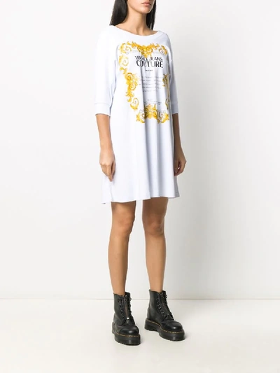 Shop Versace Jeans Couture Logo Print Sweater Dress In White