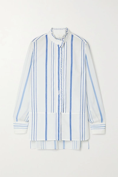Shop Chloé Ruffled Striped Cotton And Crepe De Chine Shirt In White