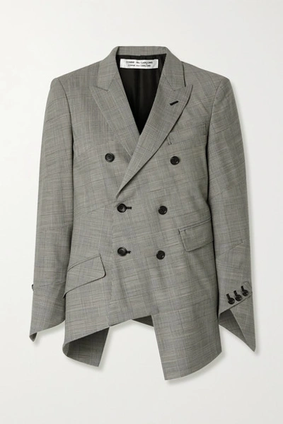 Shop Comme Des Garçons Comme Des Garçons Prince Of Wales Checked Asymmetric Double-breasted Wool-blend Blazer In Gray